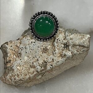 Vintage-Inspired Green Gem Silver Ring